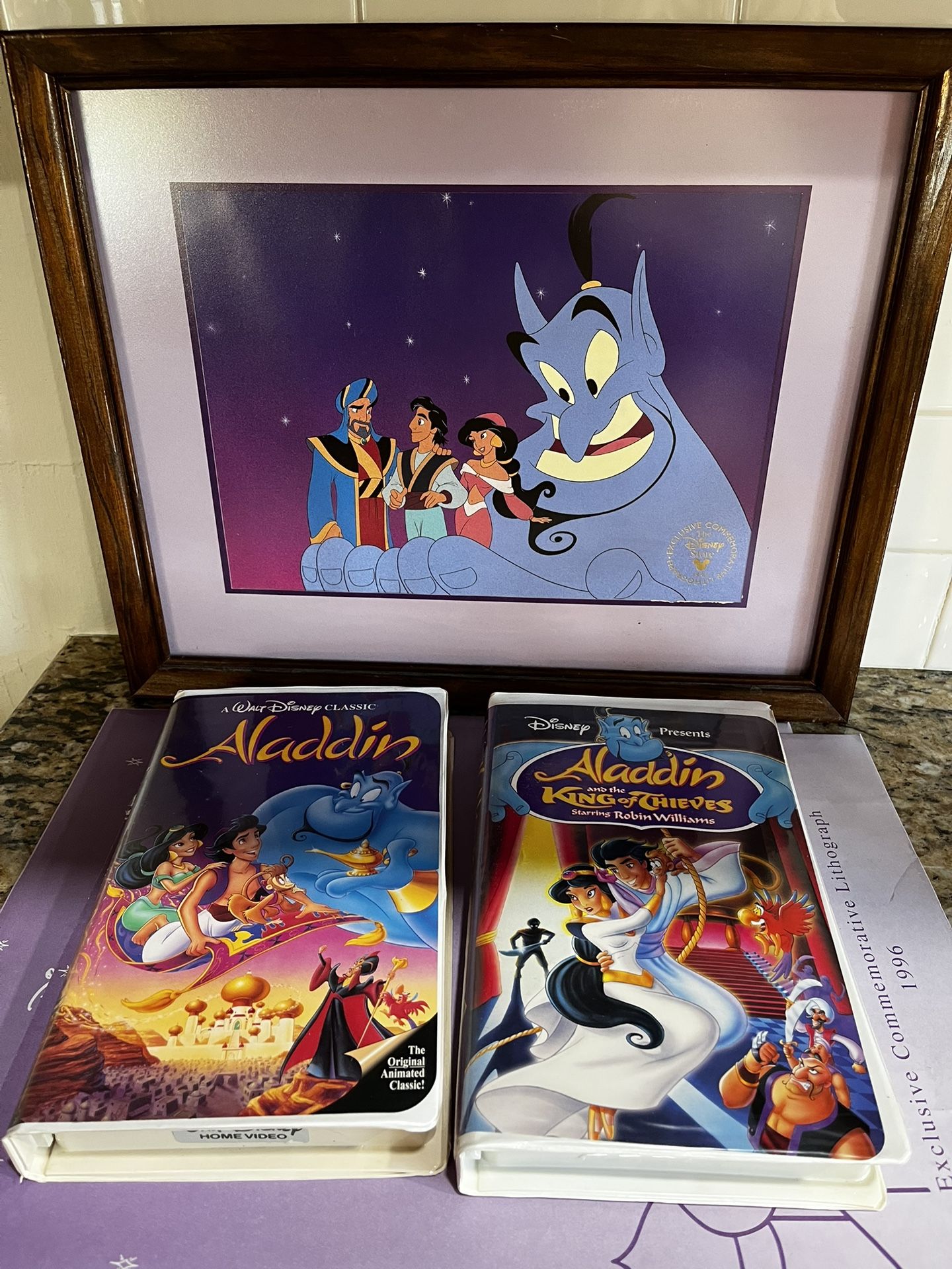 1996 Disney Aladdin Lithograph & VHS Set