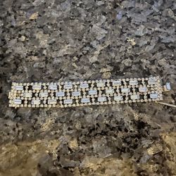 Blue Vintage Rhinestone 6 1/2 Inch Bracelet 