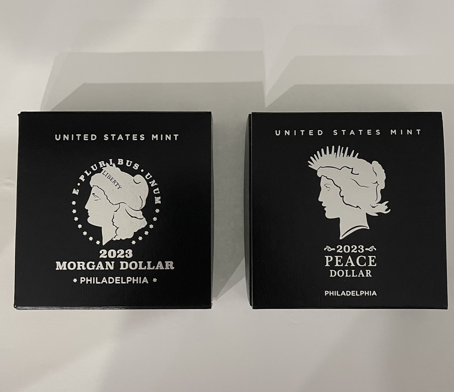 2023 (P) Morgan and Peace Silver Dollar 2-Coin Set, Uncirculated With Box.