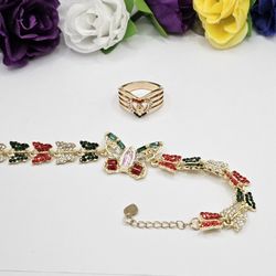 Butterflies VIRGIN MARY Set Bracelet With Ring Gold-plated 