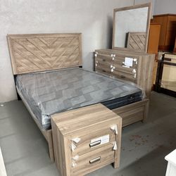NEW QUEEN BEDROOM SET WITH MATTRESS 