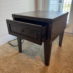 SET OF 2 Rustic Wood End Table With Drawer And Built-in Power Outlets/Usb Ports