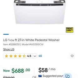 LG 1-cu ft 27-in White Pedestal Washer