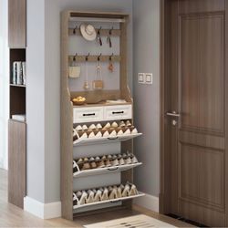 86.6inch Tall Shoe Cabinet with Hangers