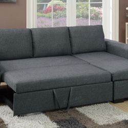 Brand New Gray Sectional Sofa Storage Sleeper 