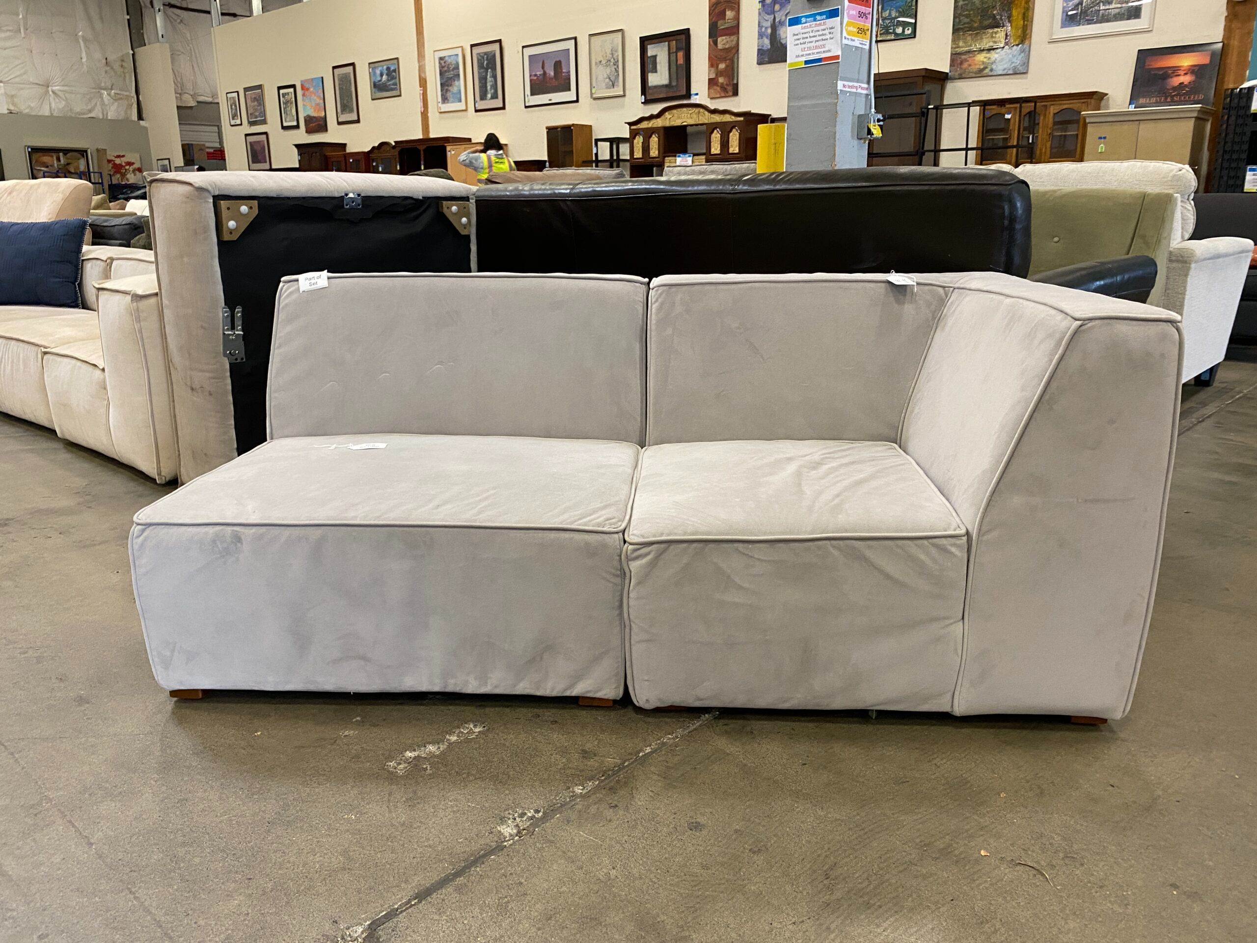 POTTERY BARN Riley Grey Velvet Modular Sofa