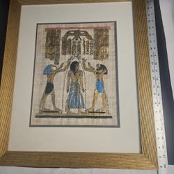 Egyptian Papyrus Art Hand-painted Coronation of Ramses II with Horus and Thoth