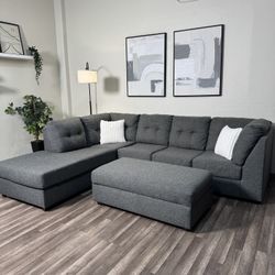 Gray Sectional Couch With Ottoman - Free Delivery