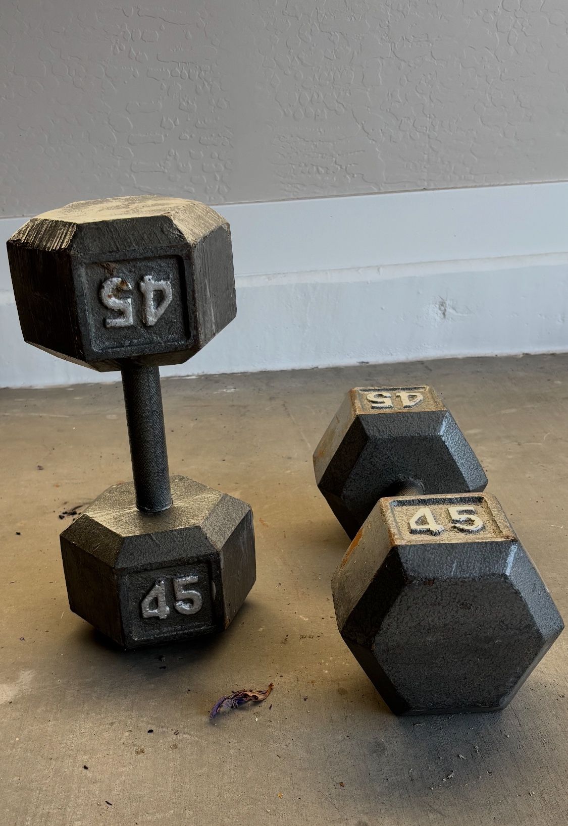 45 Pound Gray Cast Iron Solid Hexagon Dumbbells