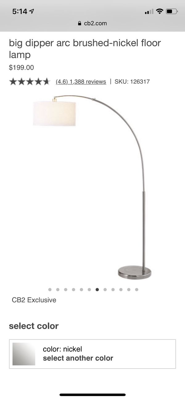 Crate And Barrel Cb2 Big Dipper Arc Floor Lamp Light Nickel For