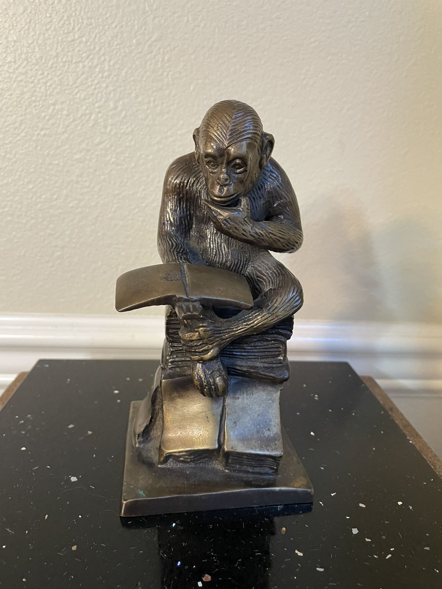 Vintage Marwac Darwin Thinking Monkey w/ Human Skull on Books Statue Sculpture 7”T