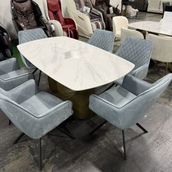 Modern Stylish Sintered Stone Dining Table With 6 Chairs (1/19)