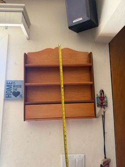 vintage wooden three-tier wall-mounted spice rack