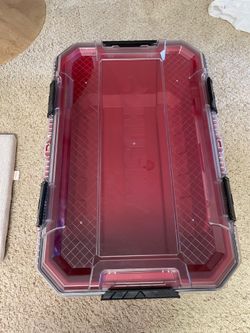 12-Gal. Professional Heavy Duty Waterproof Stackable Plastic Storage Container with Hinged Lid in Red