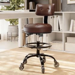 Office Drafting Chair with Footrest, Tall Height Adjustable Stool with Back Support, Heavy Duty Rolling Stool Chair with Wheels for Office Home Kitche