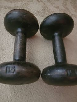 Two 15lbs Vintage Black Iron Hand Weights