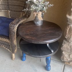 Antique Wood-Round 2 Tier Side Table 