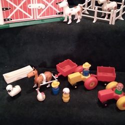 Large Bundle Of Vintage FISHER PRICE  Little People Toys Including Farm, Airport, Circus Train Etc And A Boxed Play Desk.