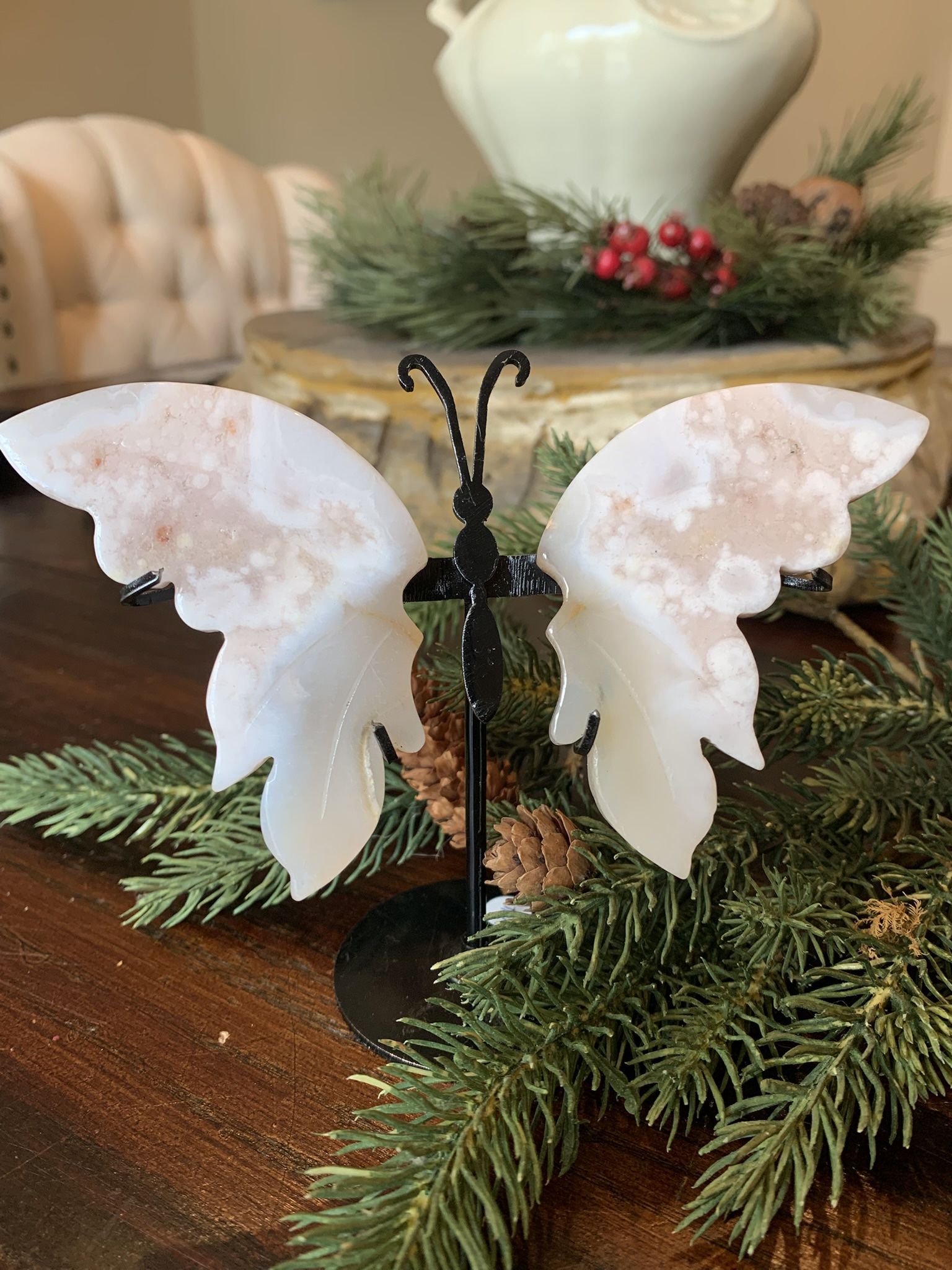 Flower Agate Butterfly Wings on Stand small