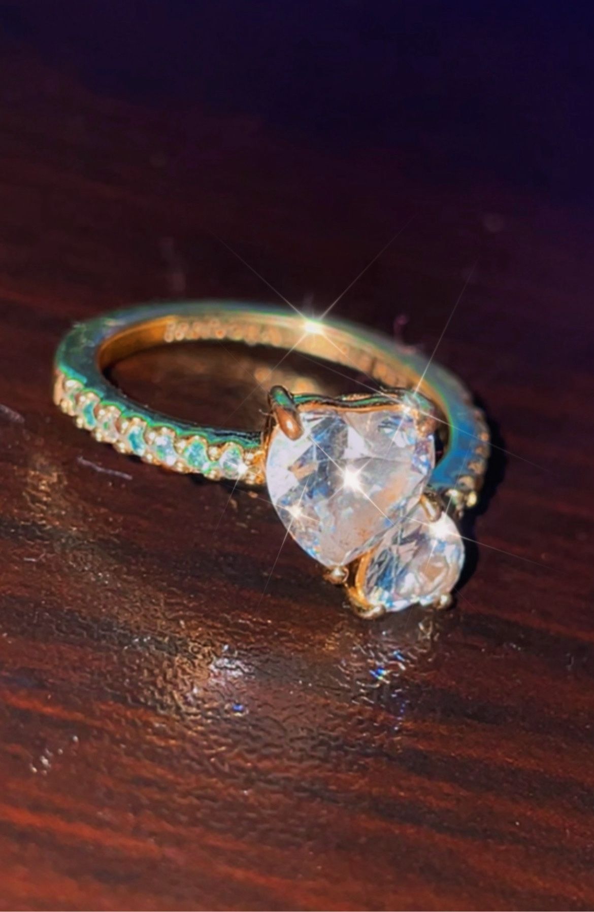 Gold Double Hearted Pandora Ring