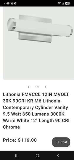 Lithonia 12" Chrome Cylinder Vanity Light