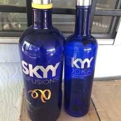 Beautiful cobalt blue 1.75 Liter size EMPTY Skyy vodka bottles.