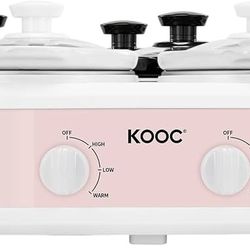 KOOC Double Small Slow Cooker, Buffet Server and Warmer, 2 Mini Pots with 3 Individual Adjustable Temp, Dual Ceramic Pots, Free Liners for Easy Clean-