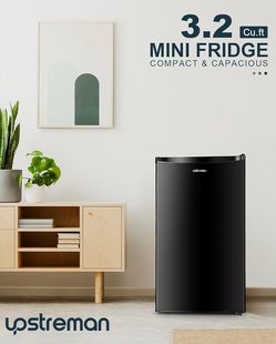 3.2 Cu.Ft Mini Fridge with Freezer, Single Door Mini Fridge, Dorm Fridge, Adjustable Thermostat, Mini Refrigerator for Bedroom, Office, Dorm, Black-BR