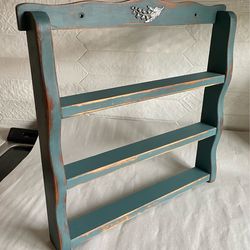 Vintage Upcycled Rustic Blue Wooden Wall Shelf