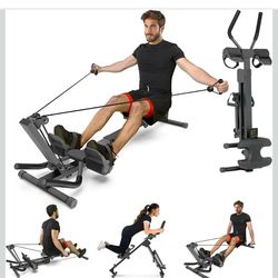 4-in-1 Rowing Machine, Foldable Rowing Exercise Trainer, Multi-Function