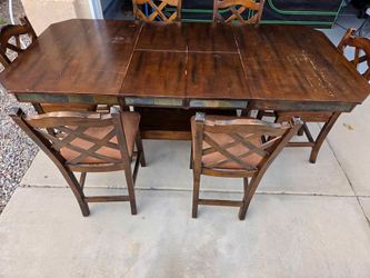 Solid Wood Dining Table with 6 Chairs, Needs Refinishing