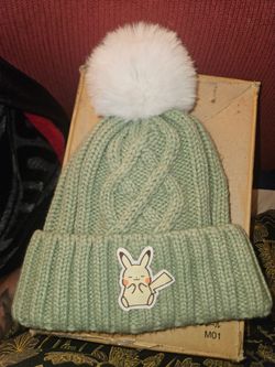Light Green Pikachu Cable Knit Pom Beanie