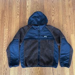 Stussy Men's Hooded Sherpa Jacket Brown | Size M