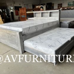 Full bed W Twin Trundle And 2 Memory Foam Mattresses 