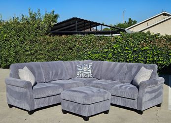 Gray Corduroy Sectional Sofa with Ottoman 💥 Free Delivery 💥