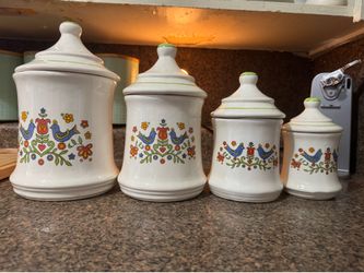 Country Festival Corningware Canister Set Of 4 Blue Bird Vintage