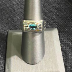 Vintage Unisex Sterling Silver Blue Topaz Ring Size 8