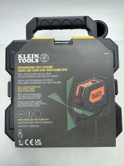 Klein Tools 93LCLGR Self-Leveling Laser Level, Rechargeable, with Bright Green Cross-Lines and Red Plumb Spot, Magnetic and Ceiling Clamp Mounting