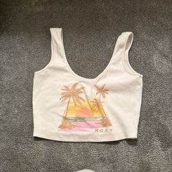 pink and white roxy crop top