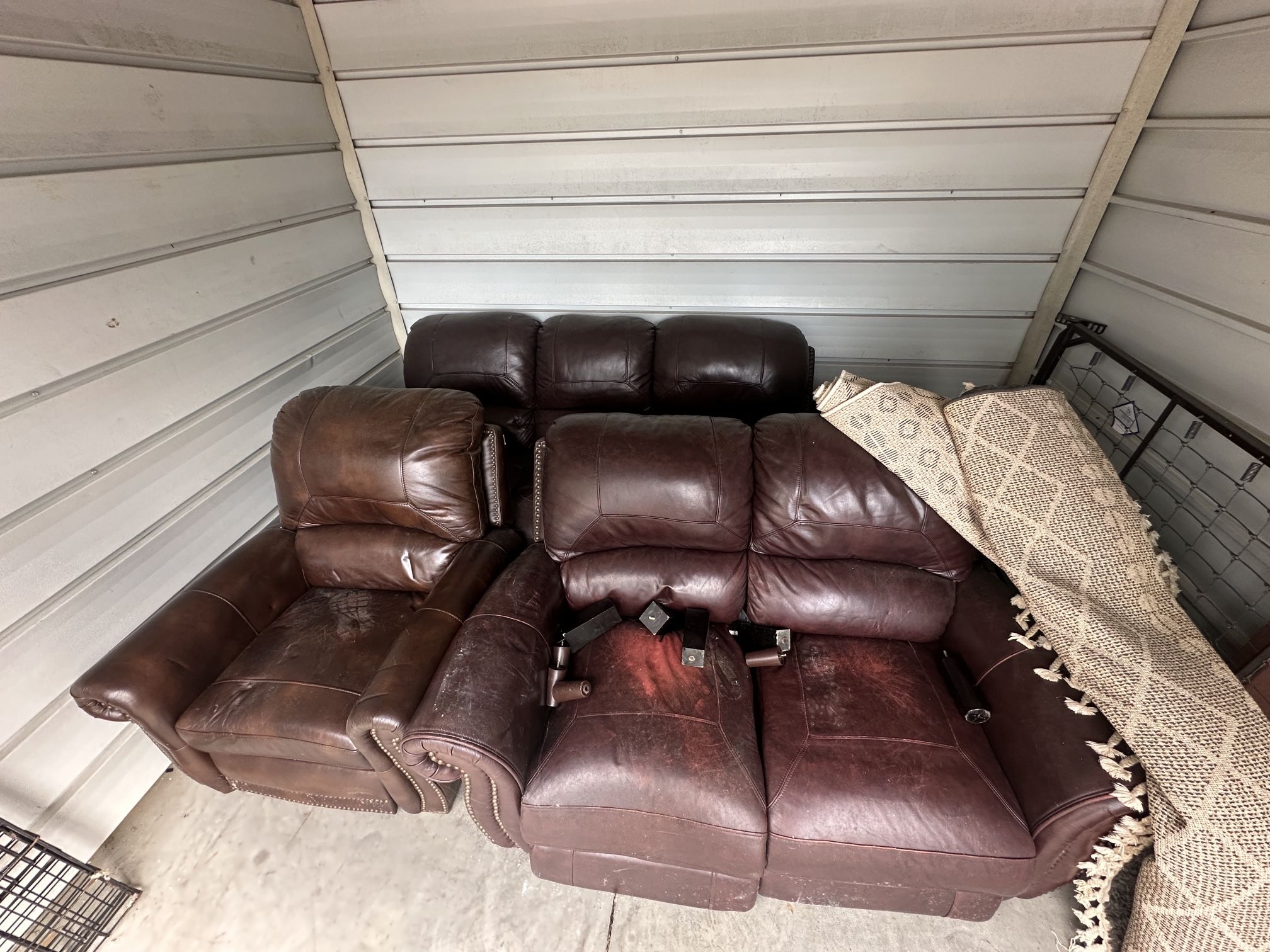 PICK UP ONLY! Burgundy Faux Leather Reclining Sofa Set – 3 Pieces – $600 OBO