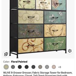 9 Drawer Dresser (Floral Painted Print)