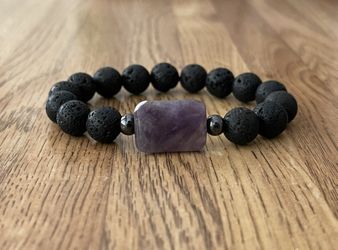 Natural Charged Amethyst,Hematite & Lava Bracelet (known: Protection,master Healer,Remove Negativity,Calm Emotions,Might Have Some Health Benefits)