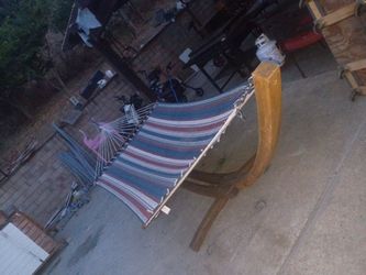 Classic Accessories Curved Wooden Arc Hammock with Striped Fabric & Hardware