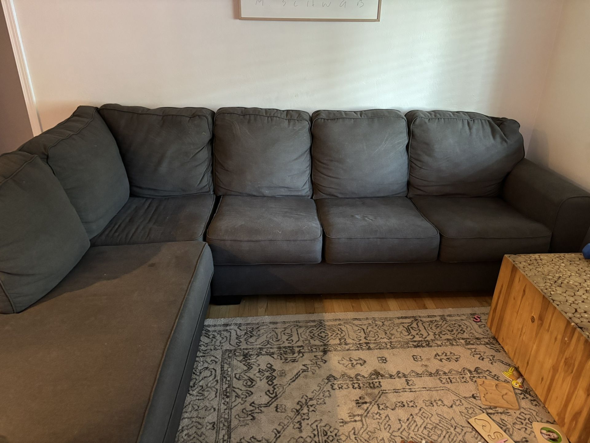$150 OBO- Living Spaces Grey Sectional (4 Years Old!) Needs Cleaning And Would Be Brand New!
