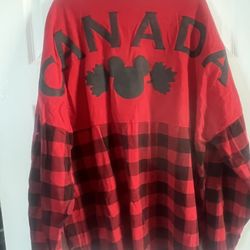 Disney Parks Spirit Jersey Shirt Large Canada Red Plaid Top Mickey Epcot
