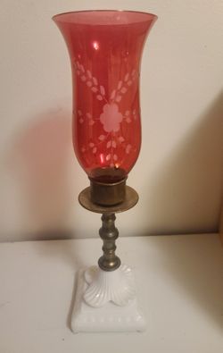Vintage Red Cranberry Glass Hurricane Lamp 