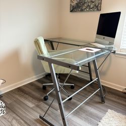 Glass Top “L” Shaped Corner Desk