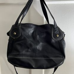 The Sak Women's Handbag Purse Black Pebbled Leather Satchel Tote 18” X 10”