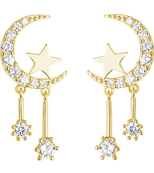 Yheakne Sterling Silver Crescent Moon Star Earrings