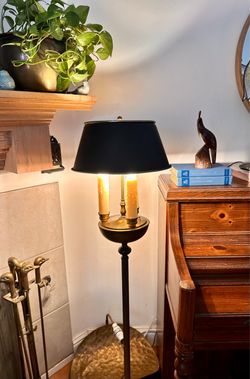 35" French Bouillotte Low-Boy Lounge Floor Lamp--Wax Candlestick Sleeves & Black Tôle Shade